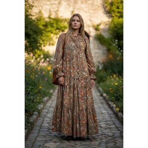 Free People Feeling Groovy‎ Maxi Dress  Ruffle Floral Boho Size Medium